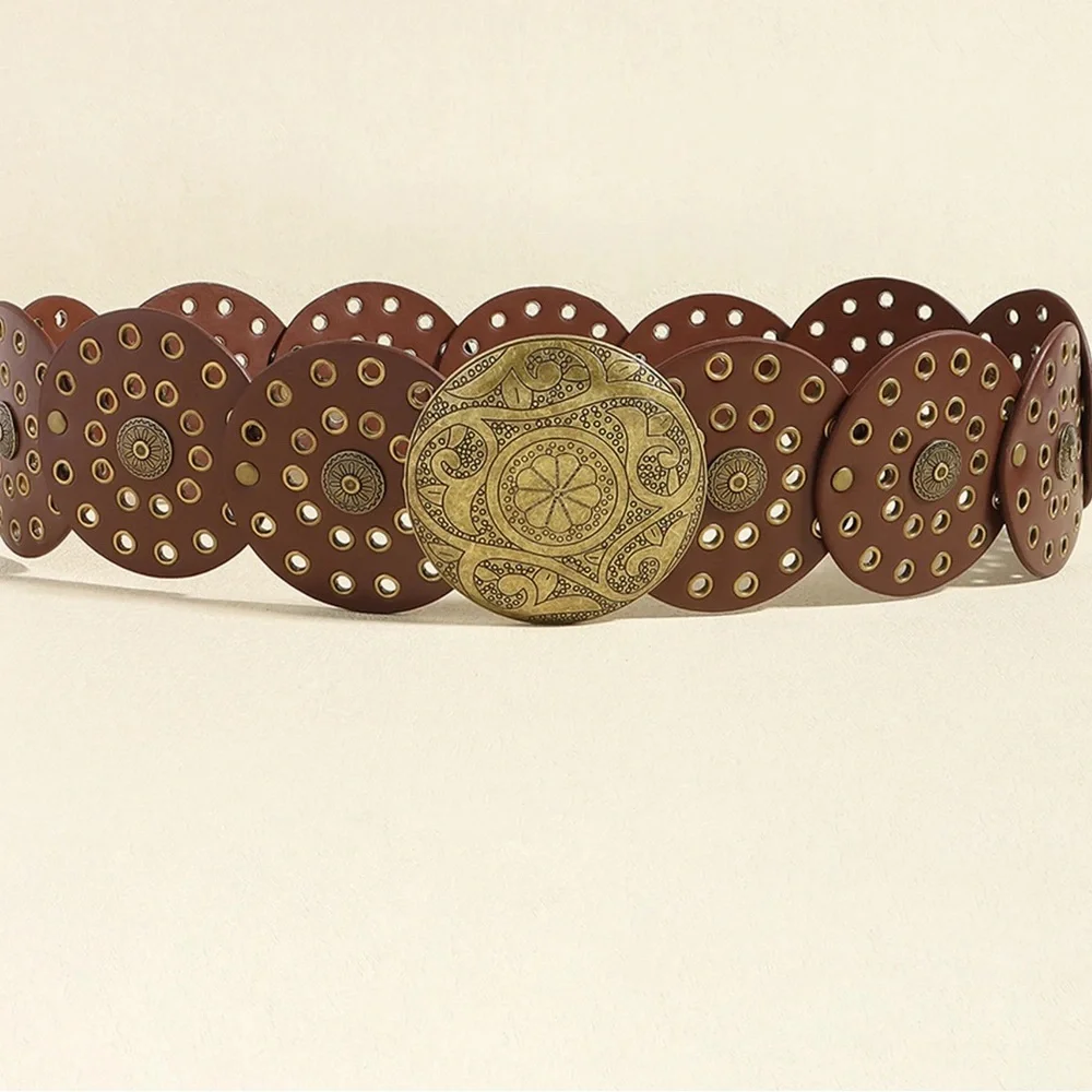 Bohemian Embroidered Disc Leather Belt - Picture 3 of 3